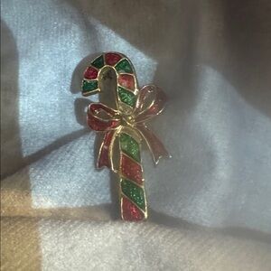 Gerrys Brooch Christmas Candy Cane Gold Tone Red‎ Green Holiday